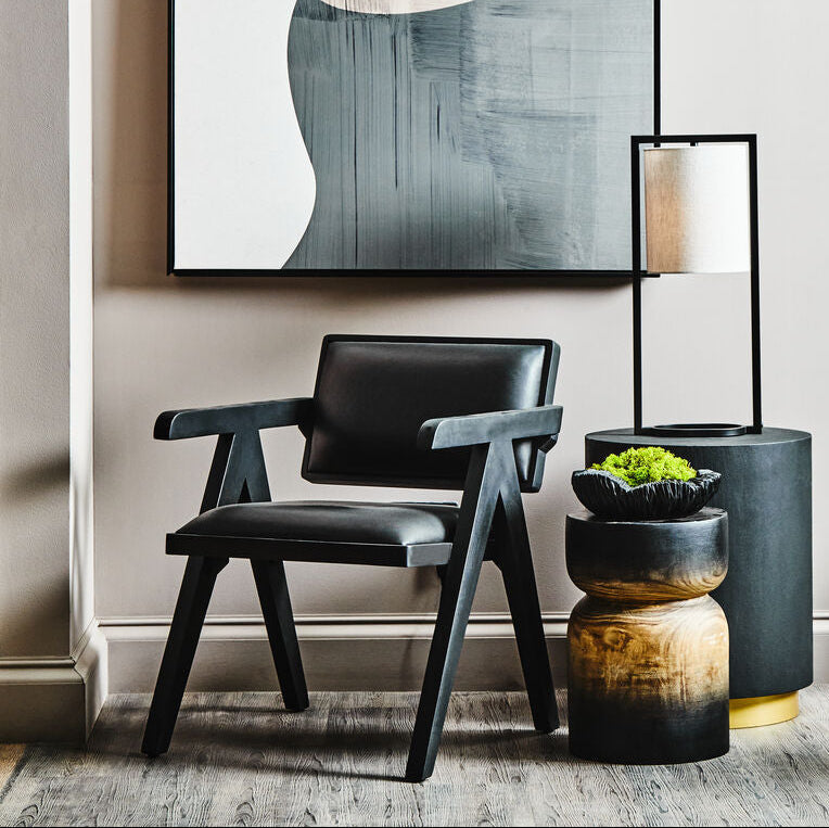 Orsina Buffalo Black Leather Accent Chair with Solid Wood Frame