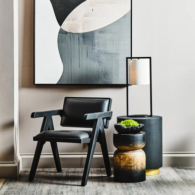 Orsina Buffalo Black Leather Accent Chair with Solid Wood Frame