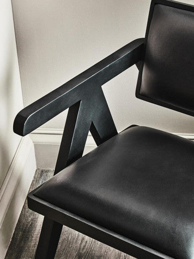 Orsina Buffalo Black Leather Accent Chair with Solid Wood Frame
