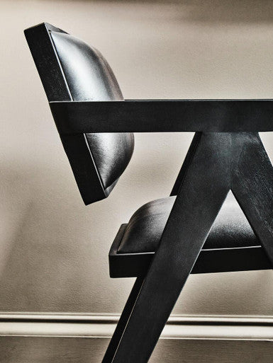 Orsina Buffalo Black Leather Accent Chair with Solid Wood Frame