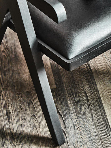 Orsina Buffalo Black Leather Accent Chair with Solid Wood Frame