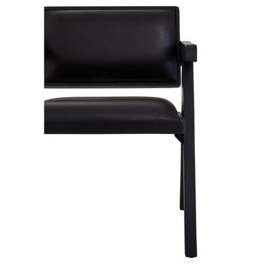 Orsina Buffalo Black Leather Accent Chair with Solid Wood Frame