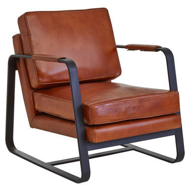 Orsina Buffalo Brown Leather Armchair | Modern Black Iron Frame