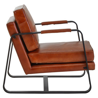 Orsina Buffalo Brown Leather Armchair | Modern Black Iron Frame