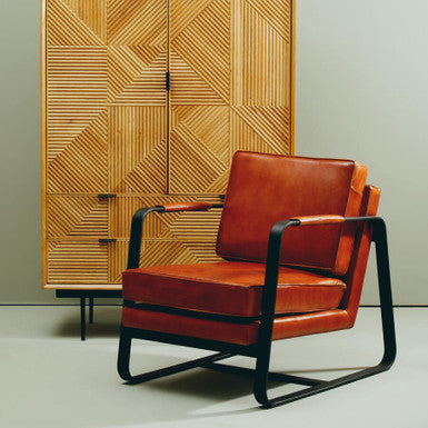 Orsina Buffalo Brown Leather Armchair | Modern Black Iron Frame