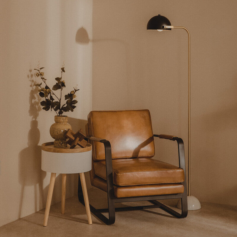 Orsina Buffalo Brown Leather Armchair | Modern Black Iron Frame