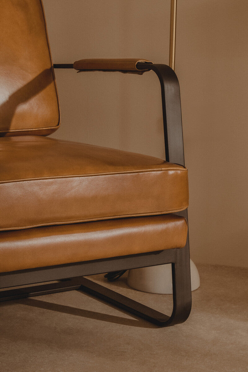 Orsina Buffalo Brown Leather Armchair | Modern Black Iron Frame