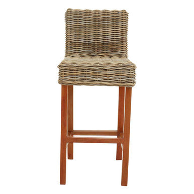Orsina Java Natural Rattan Bar Chair – Grey Handwoven Coastal Barstool