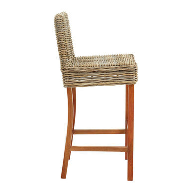Orsina Java Natural Rattan Bar Chair – Grey Handwoven Coastal Barstool
