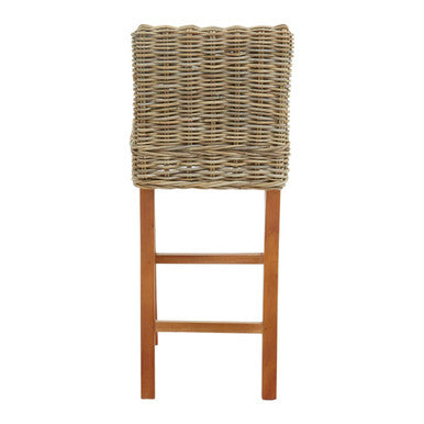 Orsina Java Natural Rattan Bar Chair – Grey Handwoven Coastal Barstool