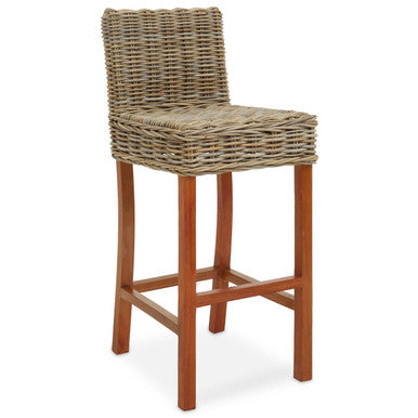 Orsina Java Natural Rattan Bar Chair – Grey Handwoven Coastal Barstool