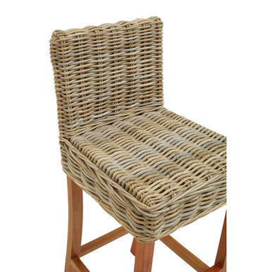 Orsina Java Natural Rattan Bar Chair – Grey Handwoven Coastal Barstool