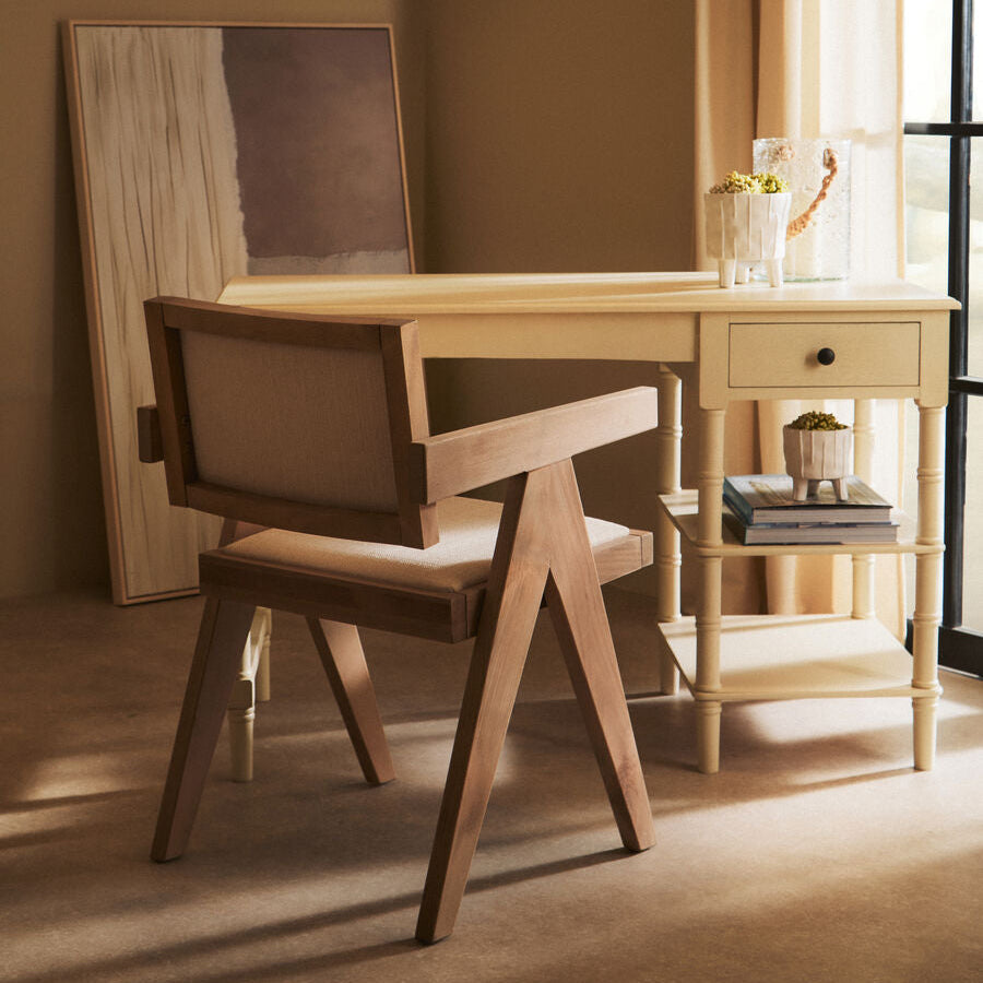Orsina Cebu Ivory Fabric & Grey Wash Beech Wood Upholstered Dining Chair