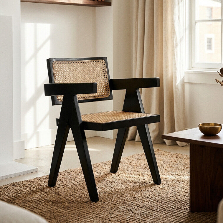 Orsina Cebu Natural Cane and Black Beech Wood Modern Dining Chair