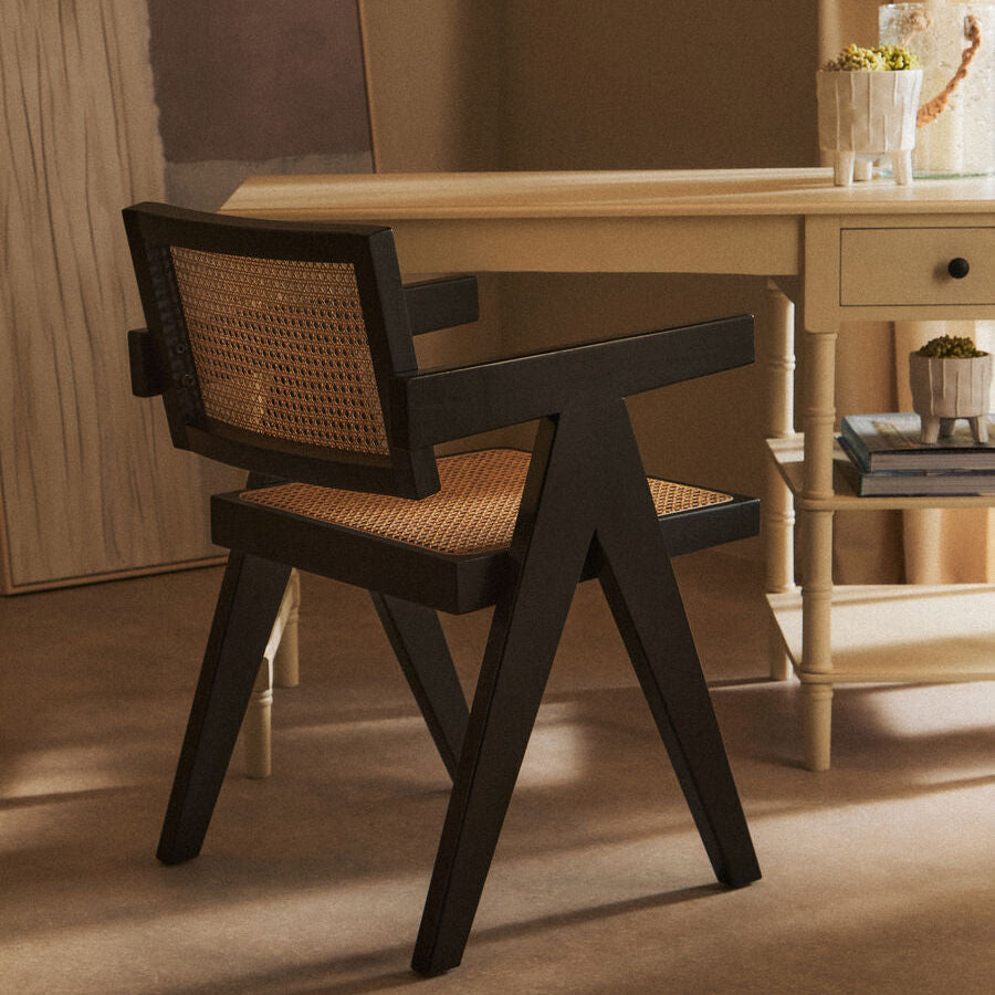Orsina Cebu Natural Cane and Black Beech Wood Modern Dining Chair