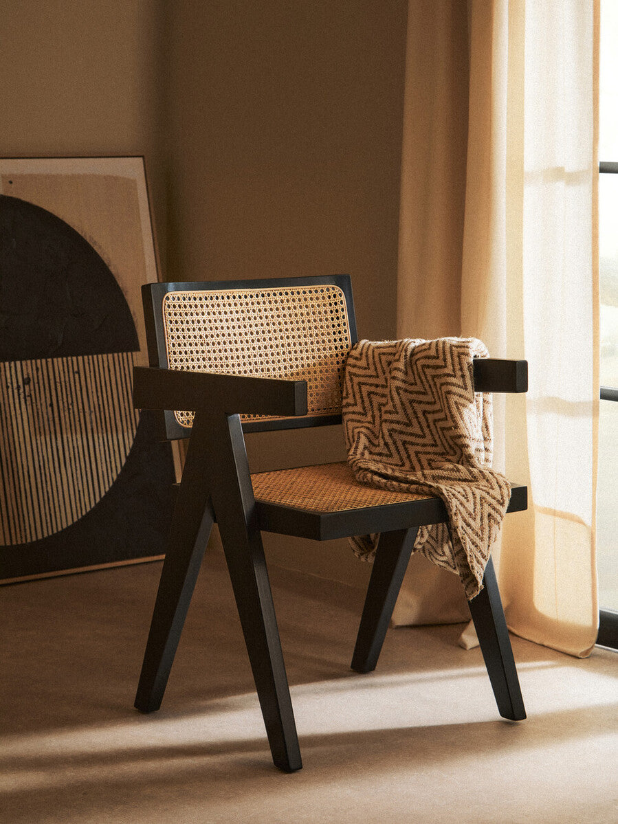Orsina Cebu Natural Cane and Black Beech Wood Modern Dining Chair