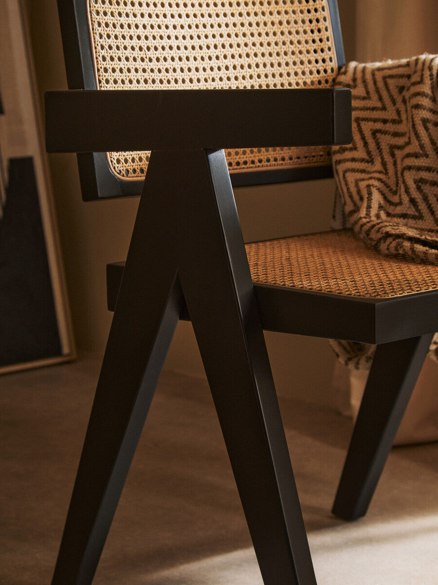 Orsina Cebu Natural Cane and Black Beech Wood Modern Dining Chair