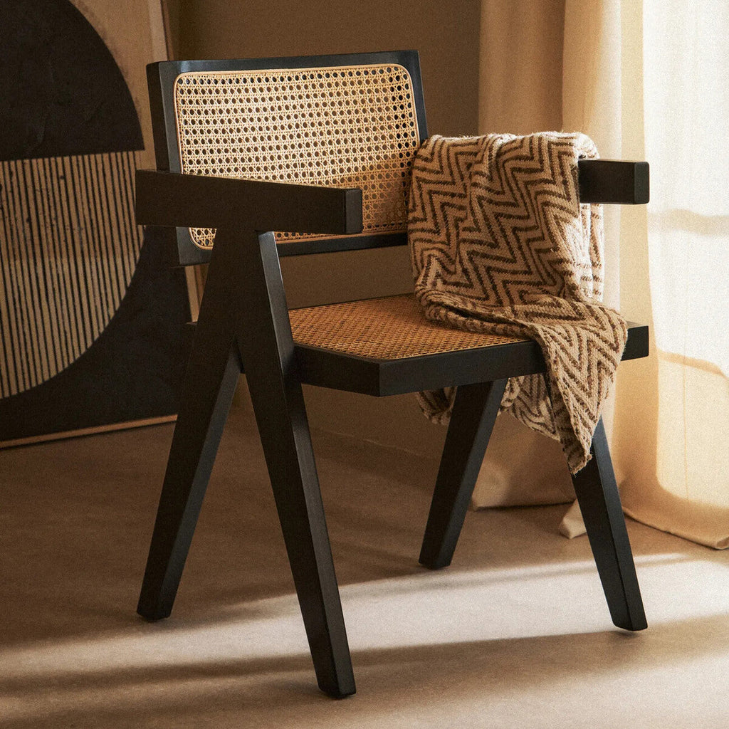 Orsina Cebu Natural Cane and Black Beech Wood Modern Dining Chair