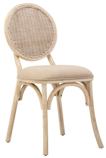Orsina Cebu Whitewash Elm Wood Dining Chair with Cane Back and Cushion