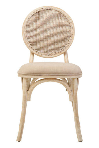 Orsina Cebu Whitewash Elm Wood Dining Chair with Cane Back and Cushion