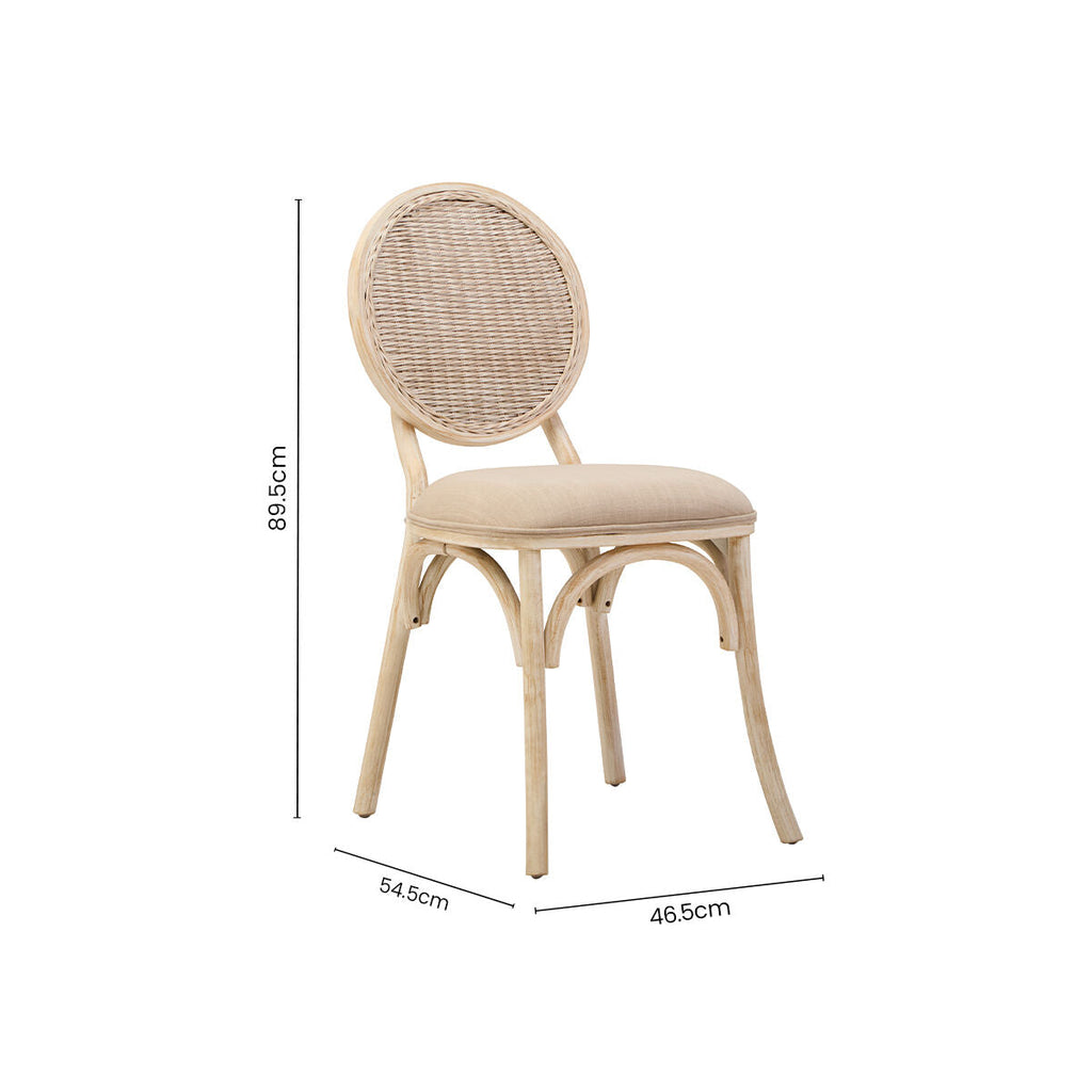 Orsina Cebu Whitewash Elm Wood Dining Chair with Cane Back and Cushion