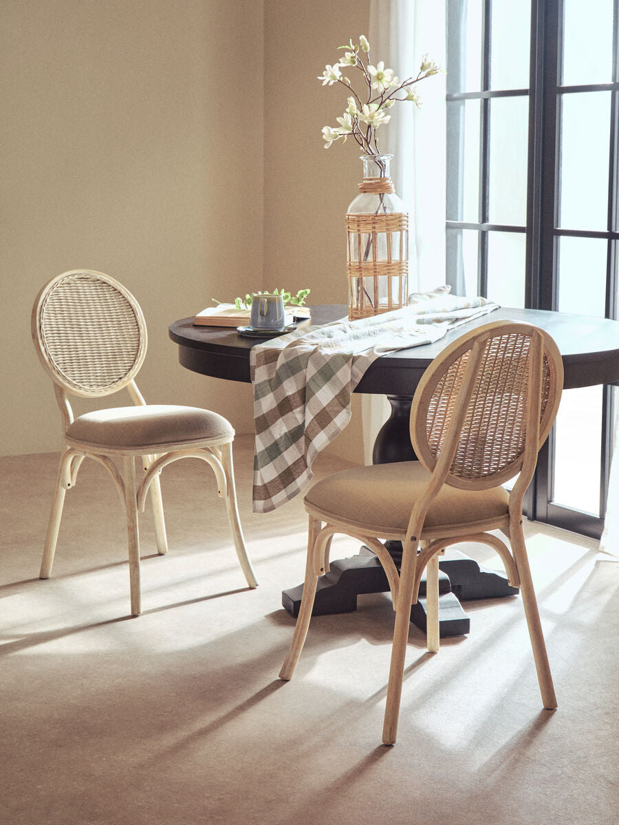 Orsina Cebu Whitewash Elm Wood Dining Chair with Cane Back and Cushion