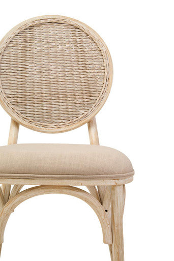 Orsina Cebu Whitewash Elm Wood Dining Chair with Cane Back and Cushion