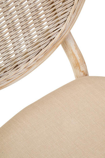 Orsina Cebu Whitewash Elm Wood Dining Chair with Cane Back and Cushion