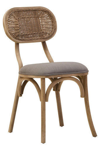 Orsina Grey Wash Elm Wood Dining Chair with Oval Cane Backrest