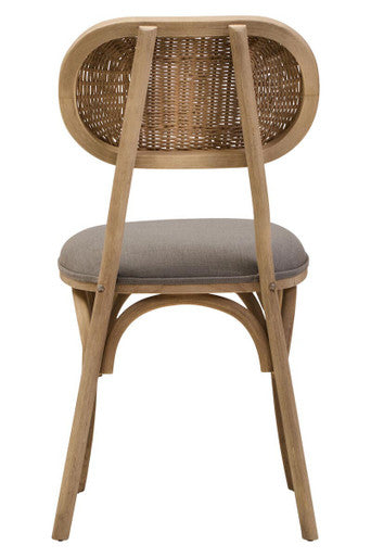 Orsina Grey Wash Elm Wood Dining Chair with Oval Cane Backrest