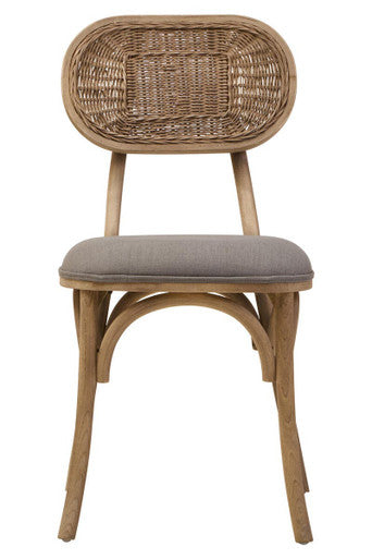 Orsina Grey Wash Elm Wood Dining Chair with Oval Cane Backrest