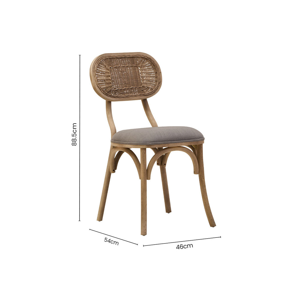 Orsina Grey Wash Elm Wood Dining Chair with Oval Cane Backrest