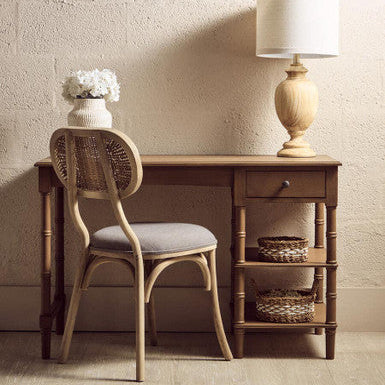 Orsina Grey Wash Elm Wood Dining Chair with Oval Cane Backrest