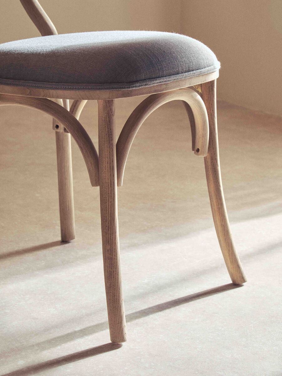 Orsina Grey Wash Elm Wood Dining Chair with Oval Cane Backrest