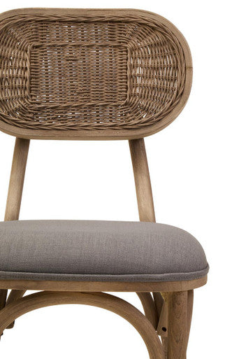 Orsina Grey Wash Elm Wood Dining Chair with Oval Cane Backrest