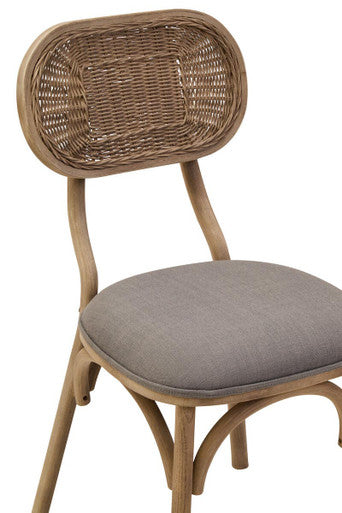 Orsina Grey Wash Elm Wood Dining Chair with Oval Cane Backrest