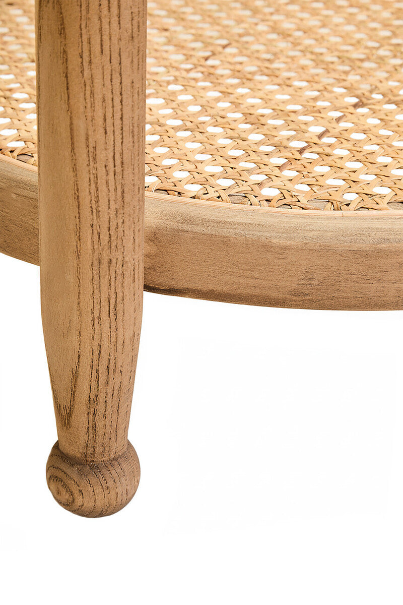 Orsina Cebu Side Table – Grey Wash Elm Wood with Glass and Cane
