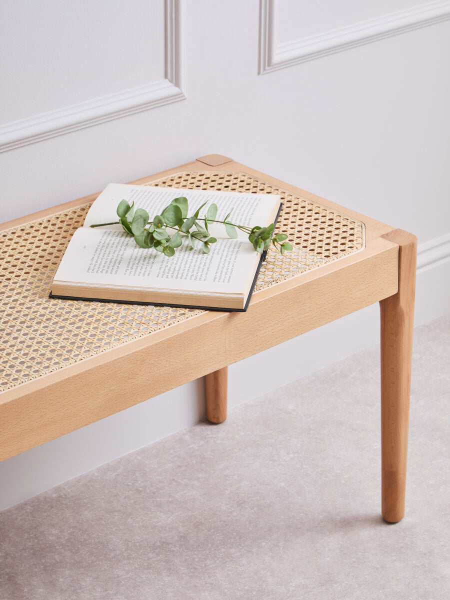 Orsina Cebu Natural Cane and Beech Wood Bench – Minimalist Entryway Seating