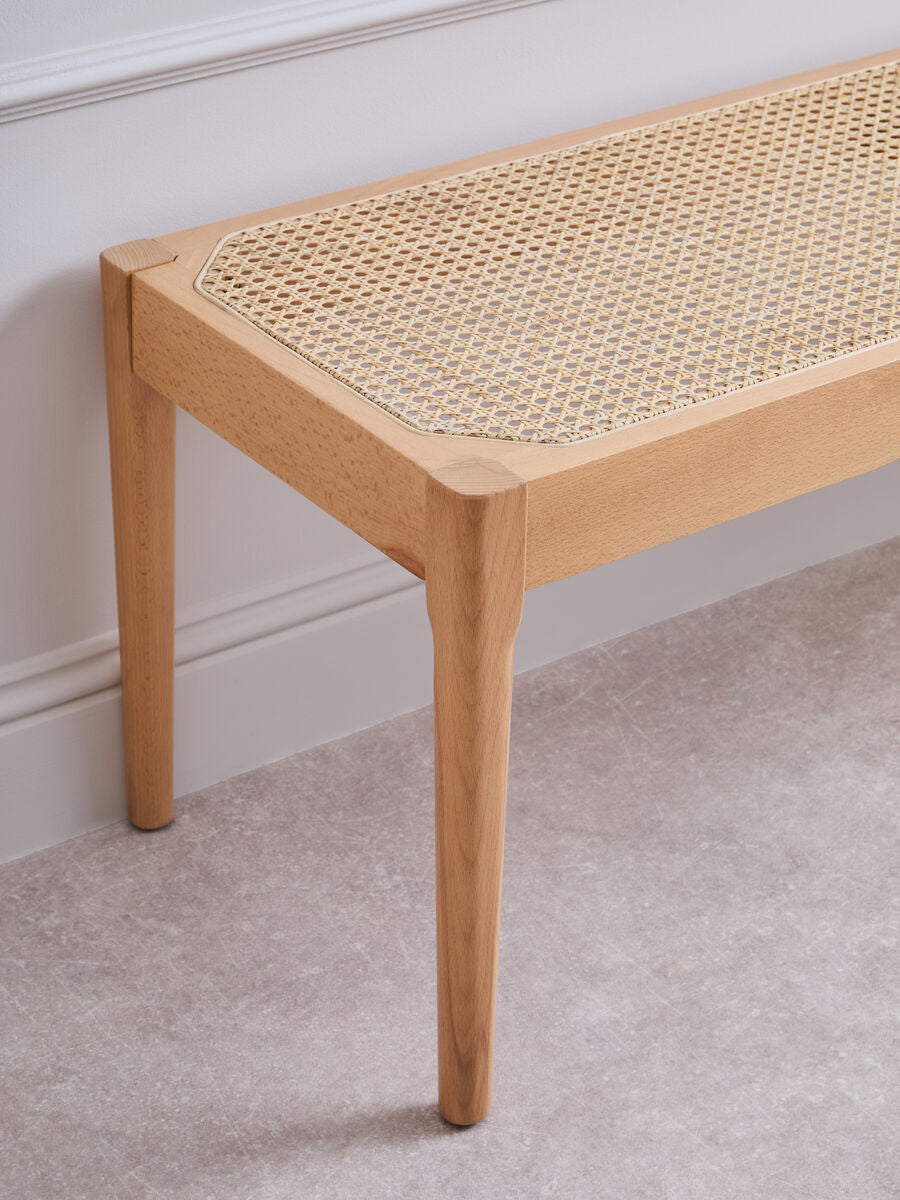 Orsina Cebu Natural Cane and Beech Wood Bench – Minimalist Entryway Seating