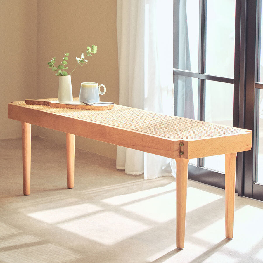 Orsina Cebu Natural Cane and Beech Wood Bench – Minimalist Entryway Seating