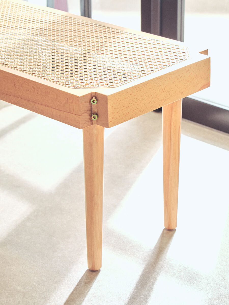 Orsina Cebu Natural Cane and Beech Wood Bench – Minimalist Entryway Seating