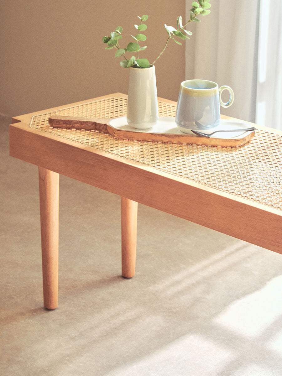 Orsina Cebu Natural Cane and Beech Wood Bench – Minimalist Entryway Seating