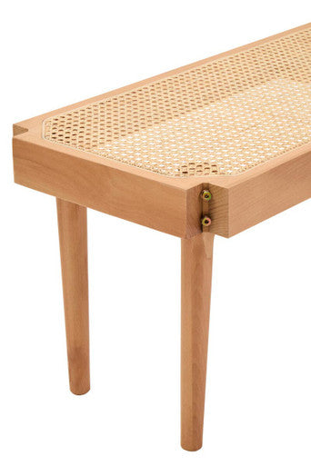 Orsina Cebu Natural Cane and Beech Wood Bench – Minimalist Entryway Seating
