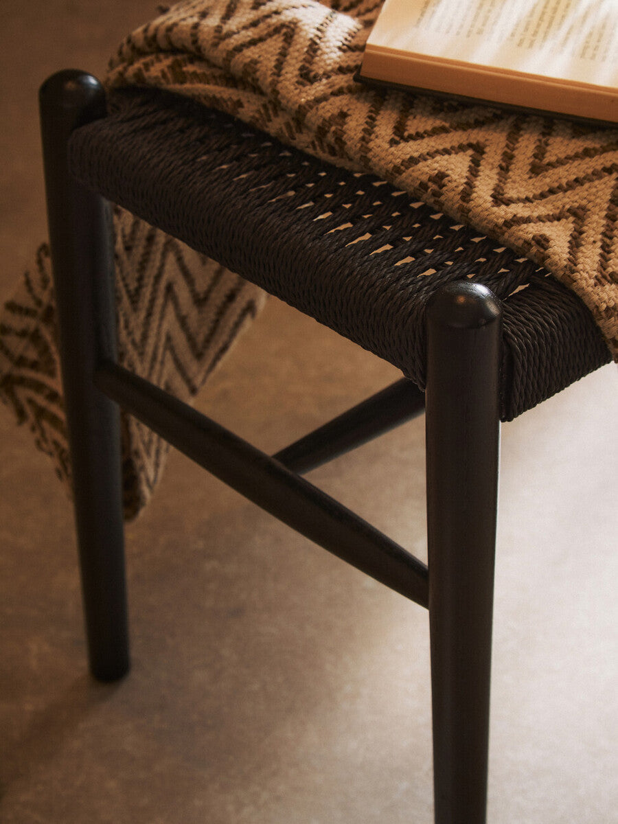 Orsina Cebu Black Rope and Elm Wood Bench – Modern Hallway Seating