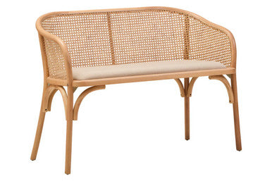 Orsina Cebu Natural Cane and Beech Wood Dining Bench with Backrest