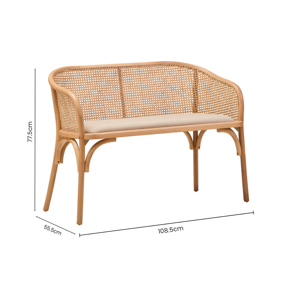 Orsina Cebu Natural Cane and Beech Wood Dining Bench with Backrest