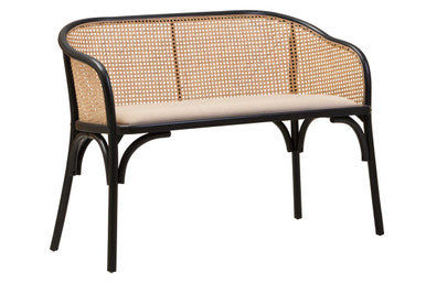 Orsina Cebu Natural Cane Bench | Black Beech Wood Entryway Seating