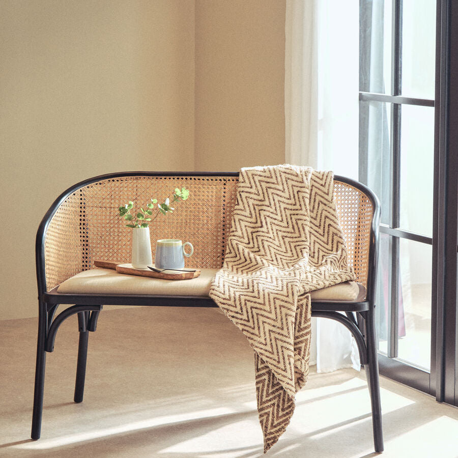 Orsina Cebu Natural Cane Bench | Black Beech Wood Entryway Seating