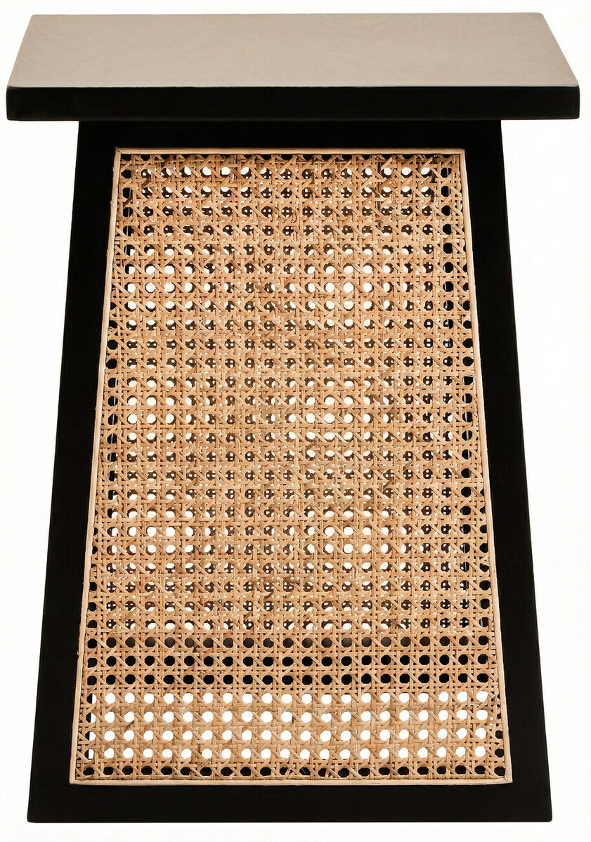 Orsina Cebu Black Elm Wood Side Table with Natural Woven Cane Panels
