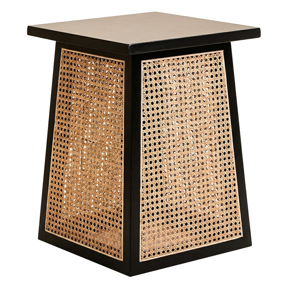 Orsina Cebu Black Elm Wood Side Table with Natural Woven Cane Panels